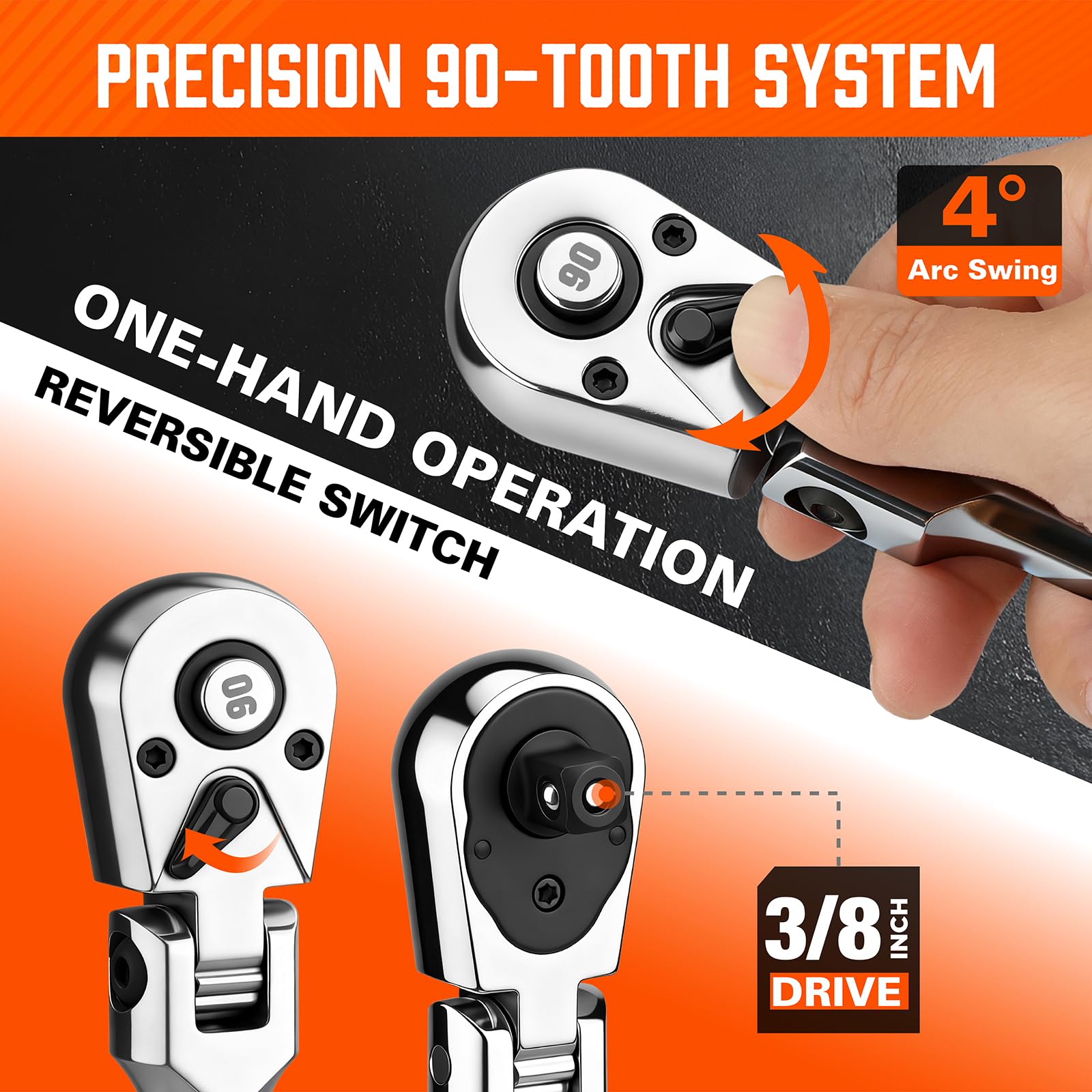 HORUSDY 90-tooth mechanism minimizes unnecessary repositioning