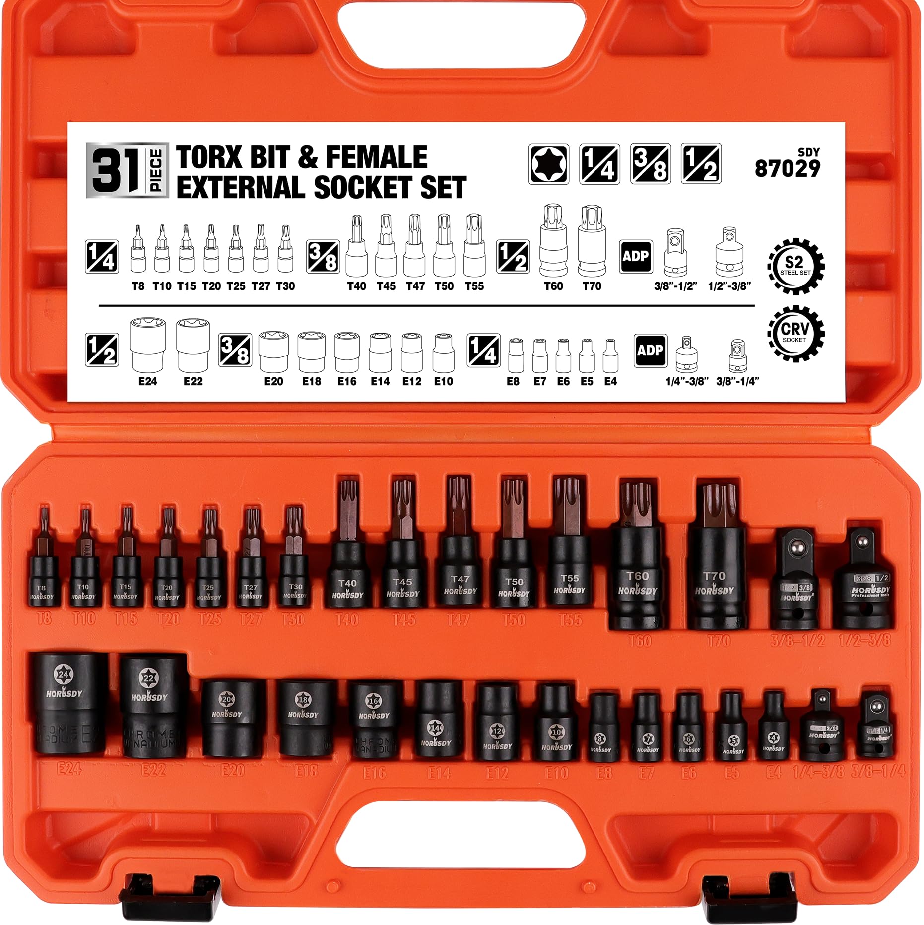 HORUSDY torx bit socket set – 14 torx bits for versatile fastening tasks.