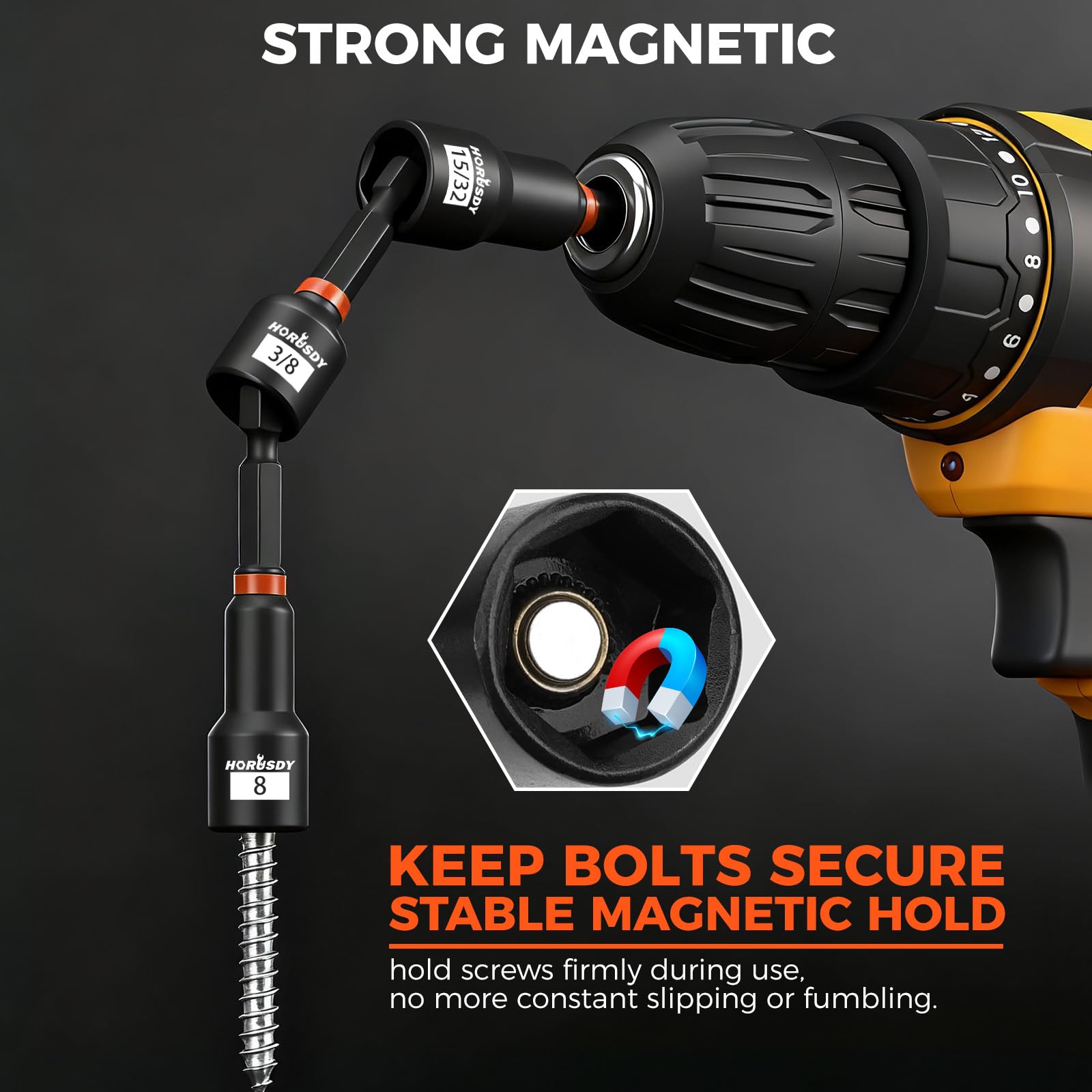 HORUSDY universal sockets compatible with multiple fasteners for versatility