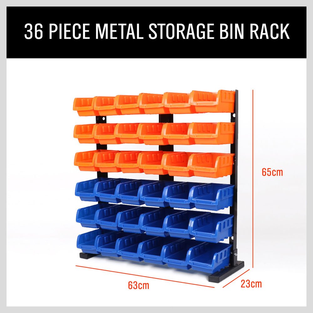 HORUSDY wall-mounted bin rack installed on a workshop wall for easy access.