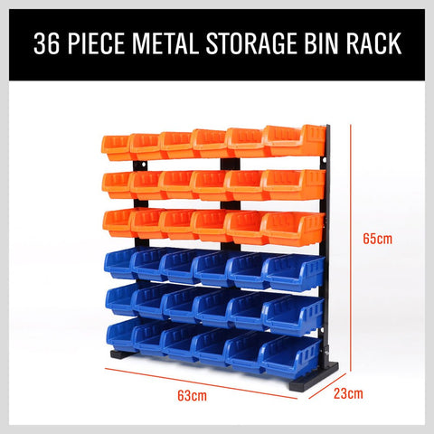 HORUSDY wall-mounted bin rack installed on a workshop wall for easy access.