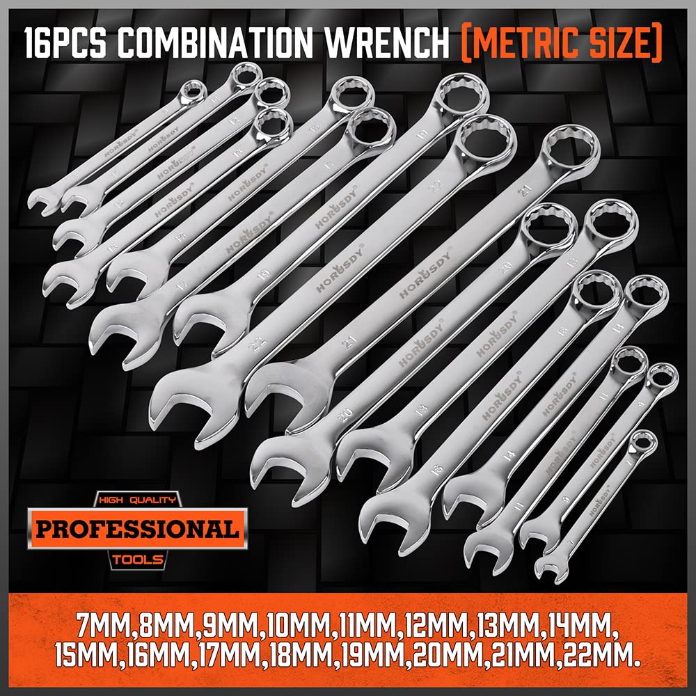 HORUSDY wrench set handles a wide size spectrum for diy and repair tasks.