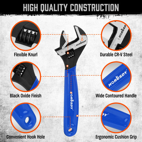 HORUSDY wide-jaw close-up highlighting smooth adjustment and secure grip.