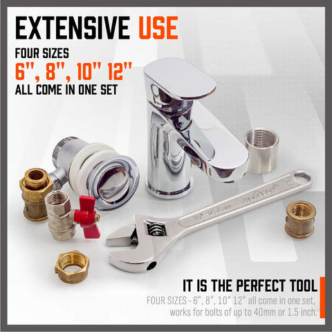 HORUSDY 6- to 12-inch wrench sizes in one set organized in a case.