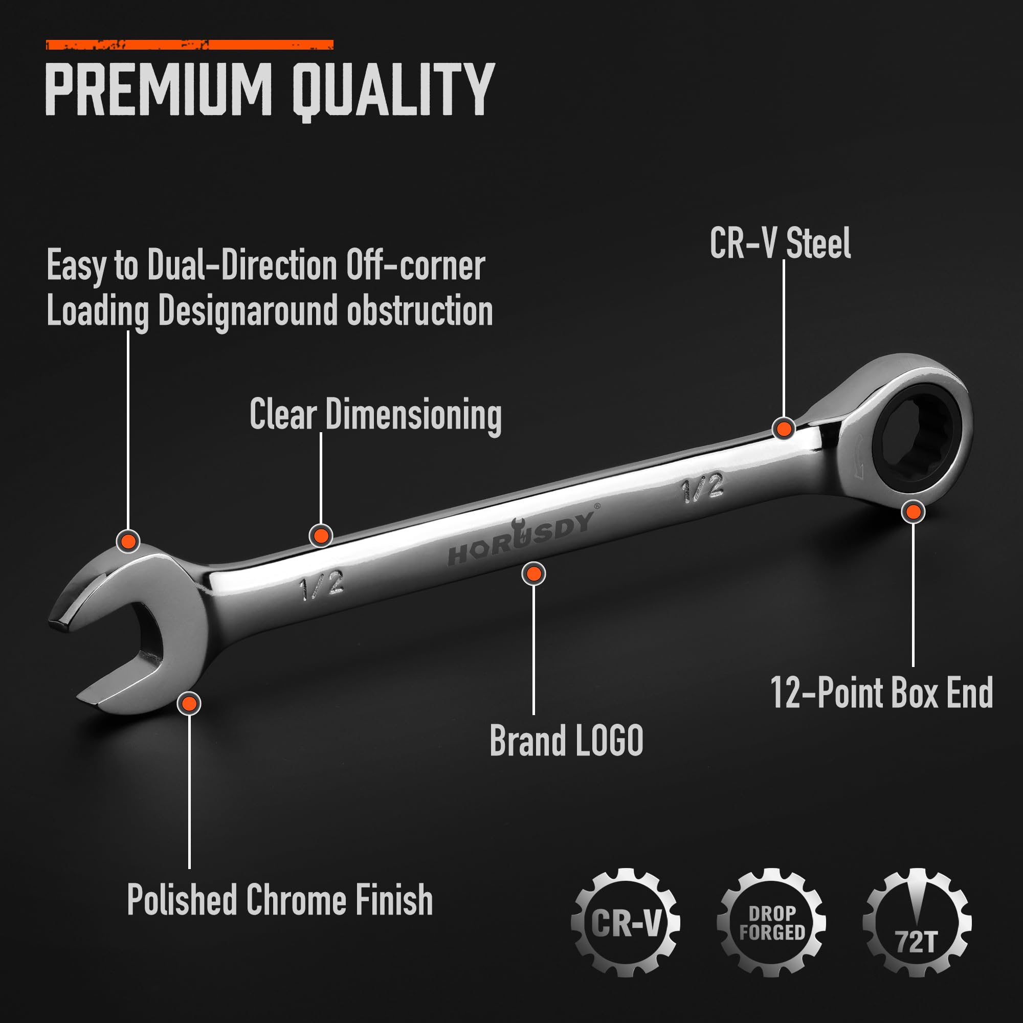 HORUSDY mirror-finish wrenches are easy to wipe clean after use.