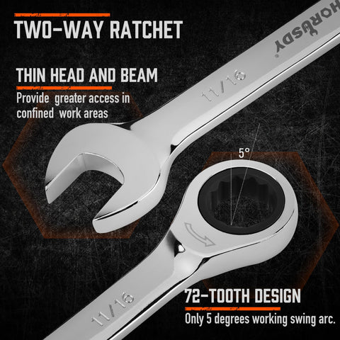 HORUSDY slim-profile wrenches reach confined spots with ease.
