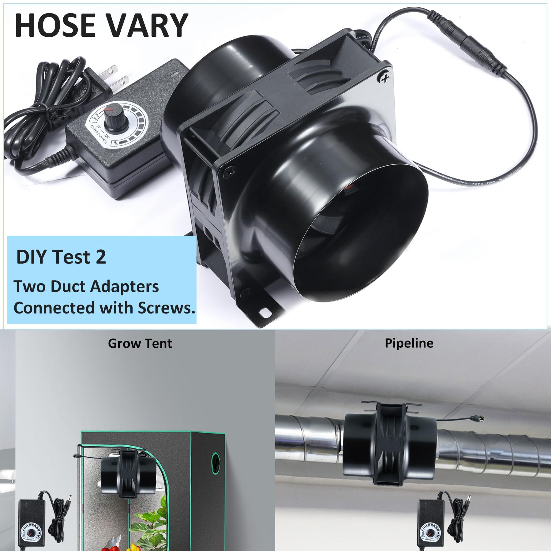 Hose Vary black metal meshes protect ducts during use.