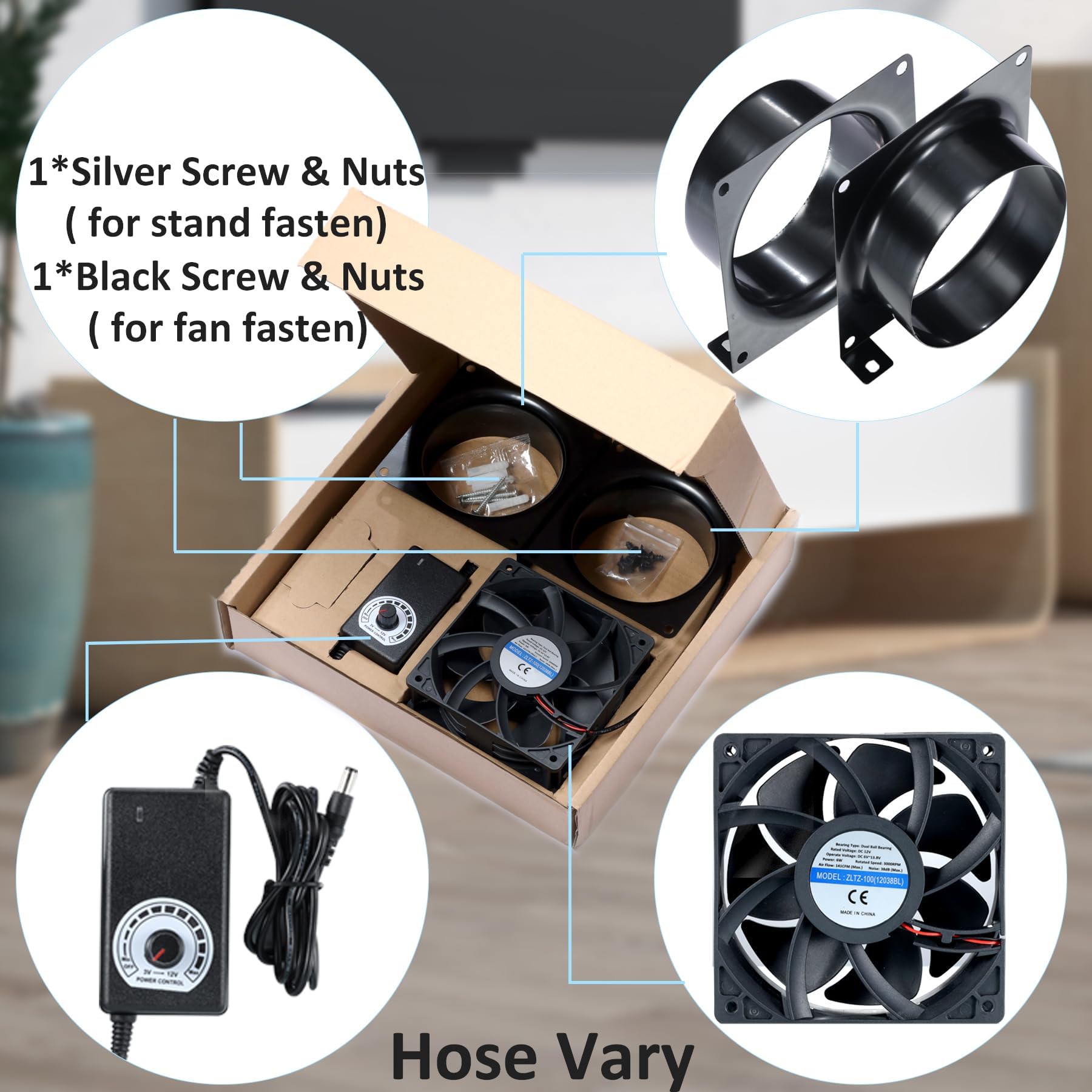 Hose Vary US plug power adapter simplifies setup.