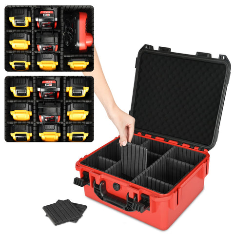 HOSOCASE interior with nine dividers keeps batteries organized and protected during transport.