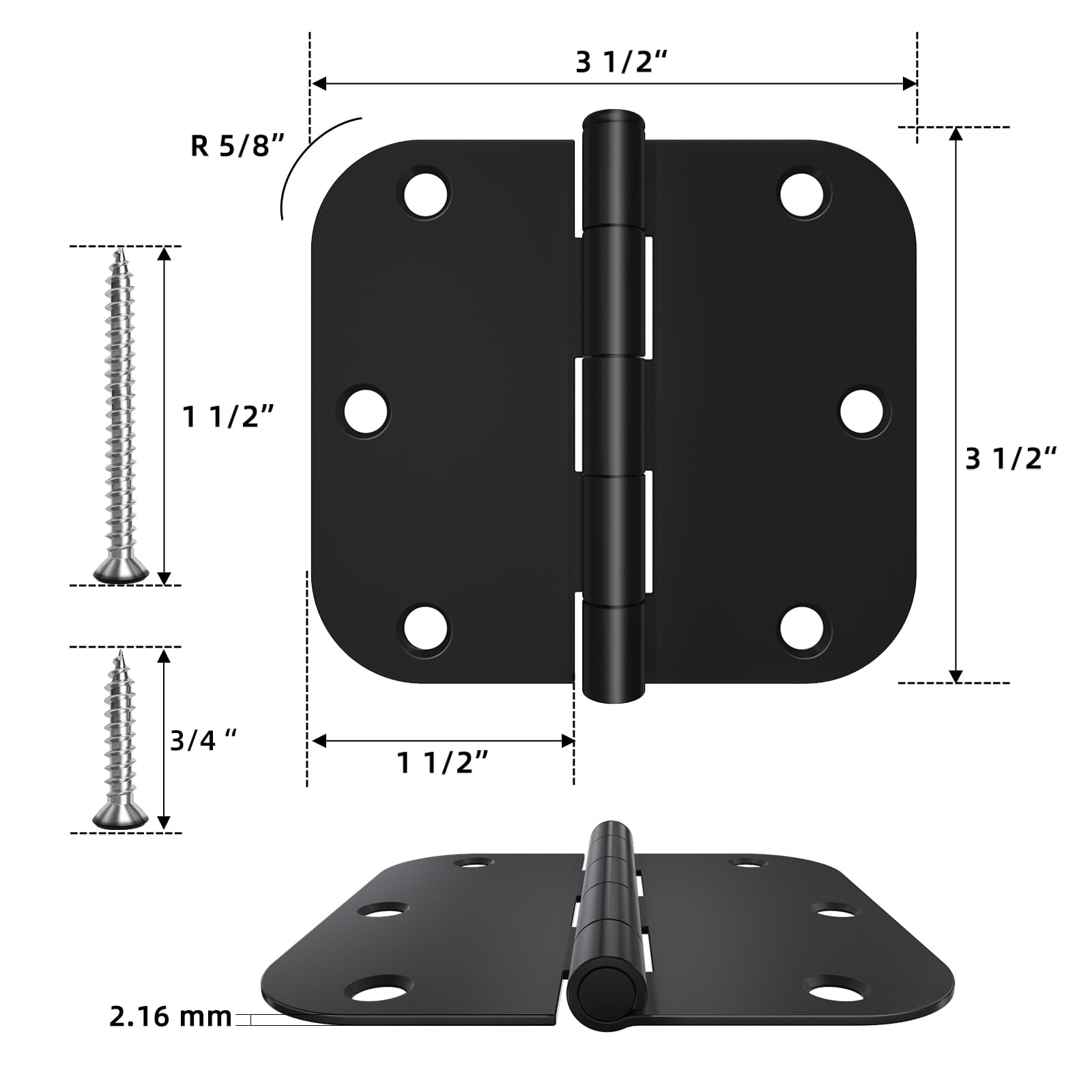 HOSOM 3-5 inch hinges with 5/8 radius for smooth door swing.
