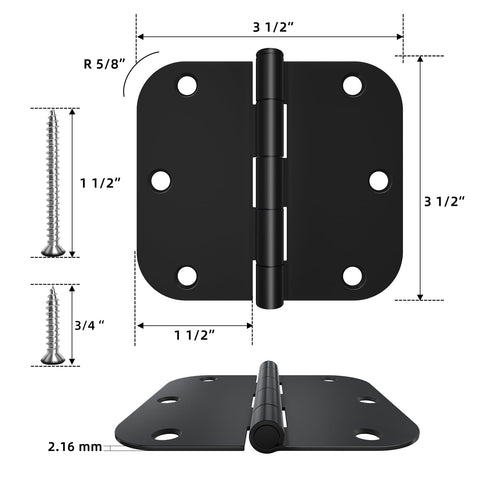 HOSOM 3-5 inch hinges with 5/8 radius for smooth door swing.