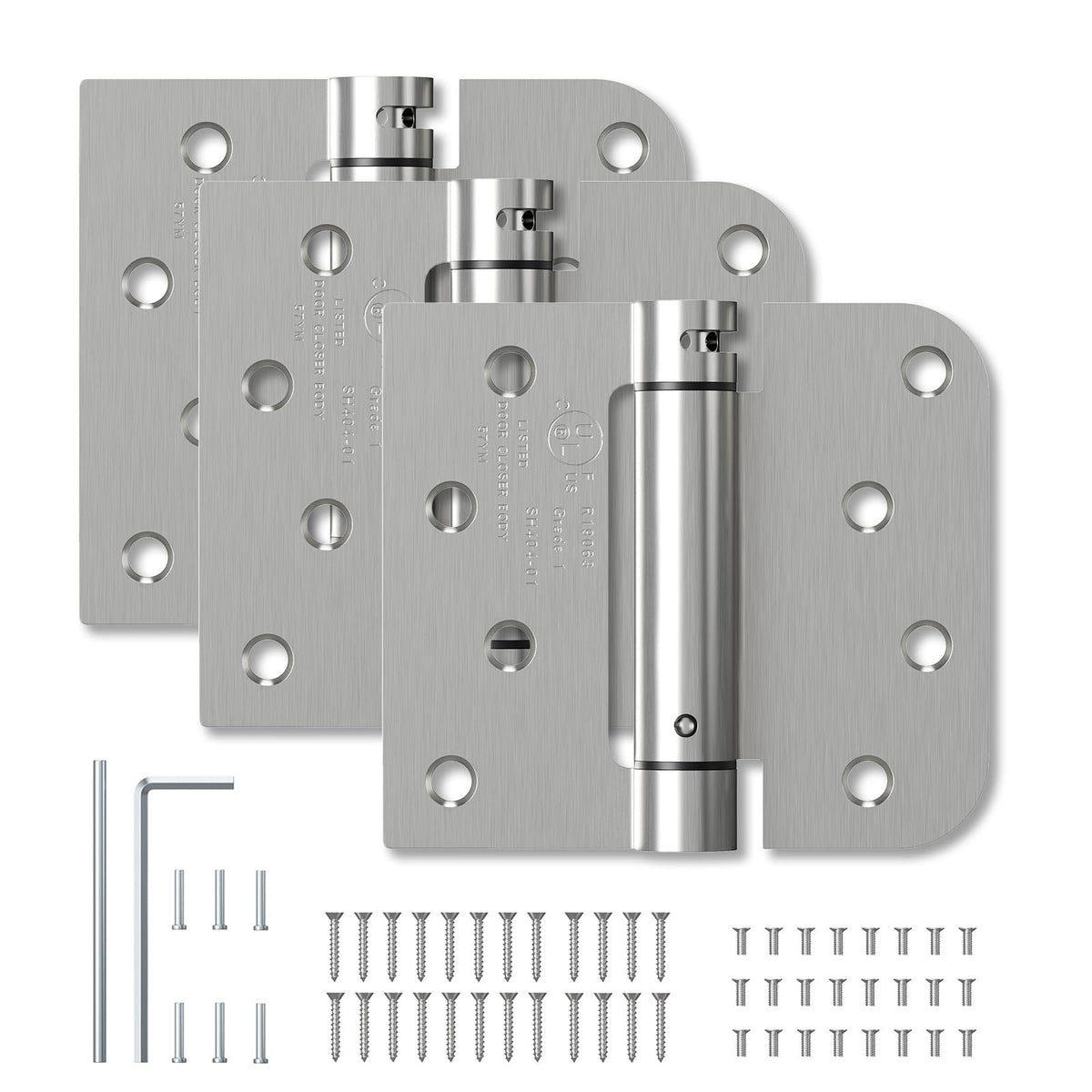 HOSOM 3-pack self-closing hinges in brushed nickel for 4-inch square-corner doors