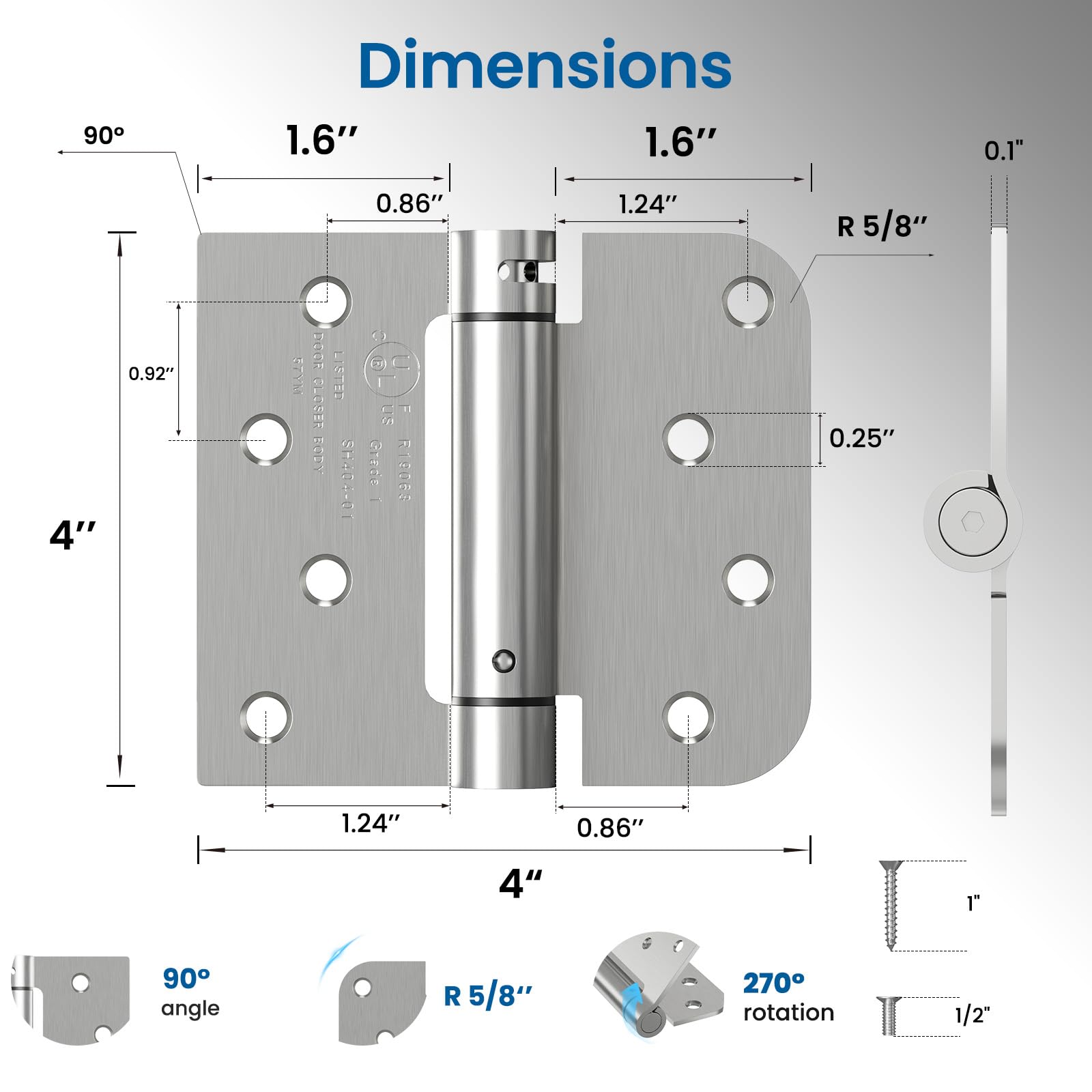 HOSOM 4-inch spring-loaded hinges with adjustable tension for secure door closure