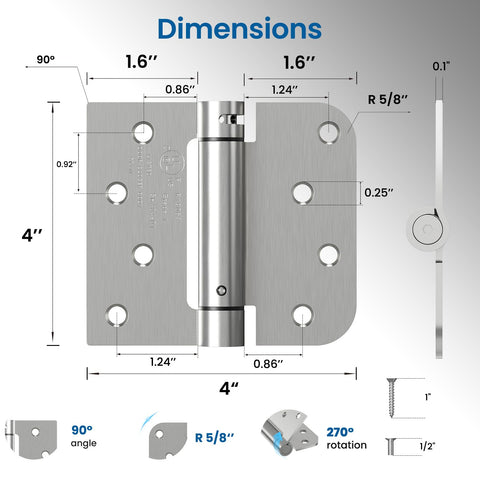 HOSOM 4-inch spring-loaded hinges with adjustable tension for secure door closure