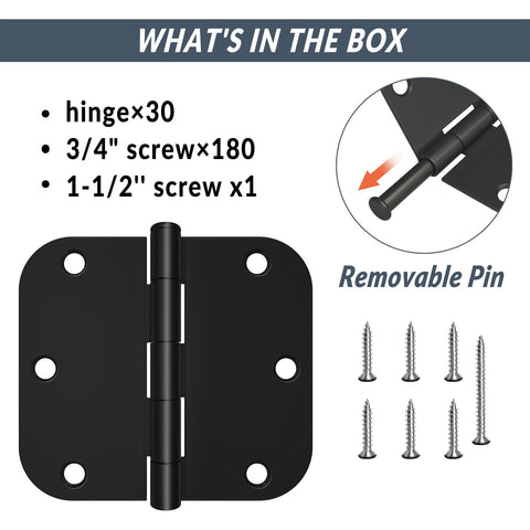 HOSOM matte black hinge with a 6-hole pattern for secure mounting.