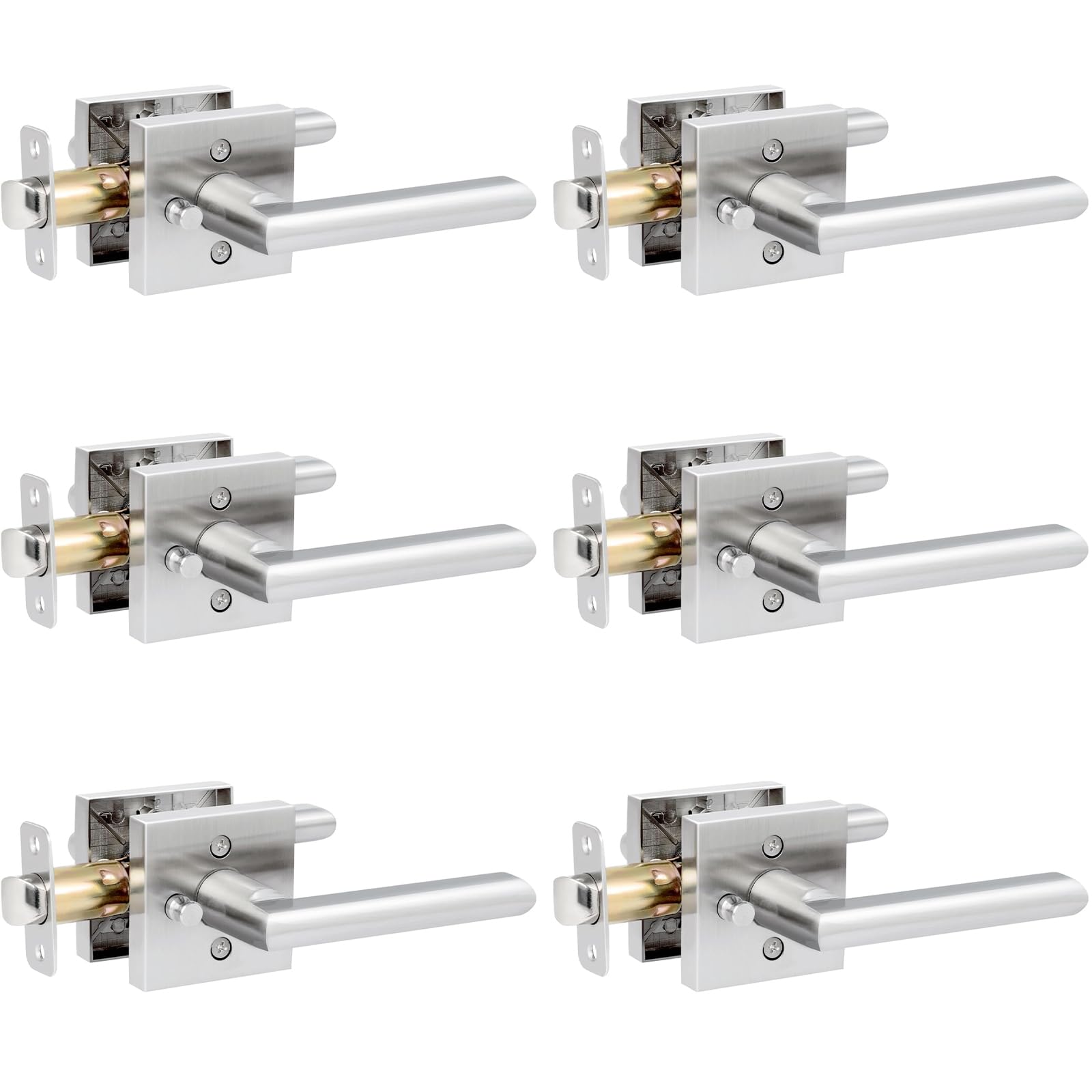 HOSOM 6-pack privacy door handle set in satin nickel for bedrooms