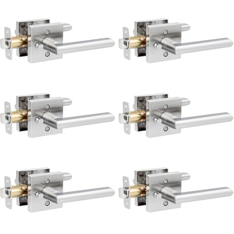 HOSOM 6-pack privacy door handle set in satin nickel for bedrooms