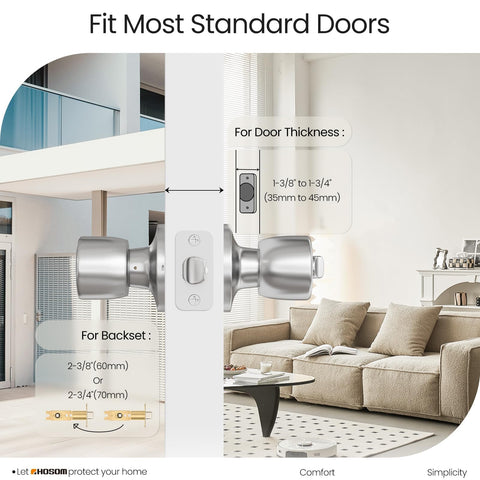 HOSOM door knob with dual safety lock provides two-sided locking options