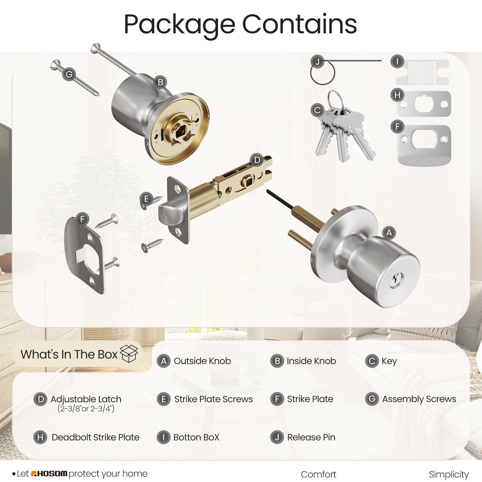 HOSOM exterior and interior door lock for residential or commercial use