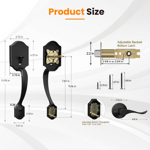 HOSOM door handle with adjustable 60mm or 70mm backset for flexible fit.