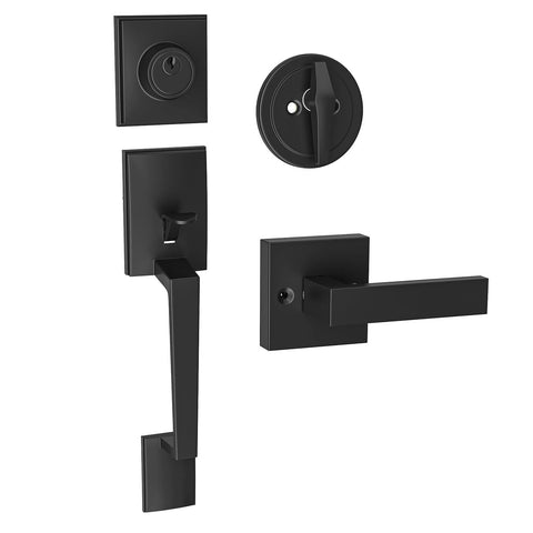 HOSOM front door lock set with matte black lever for enhanced curb appeal and security.