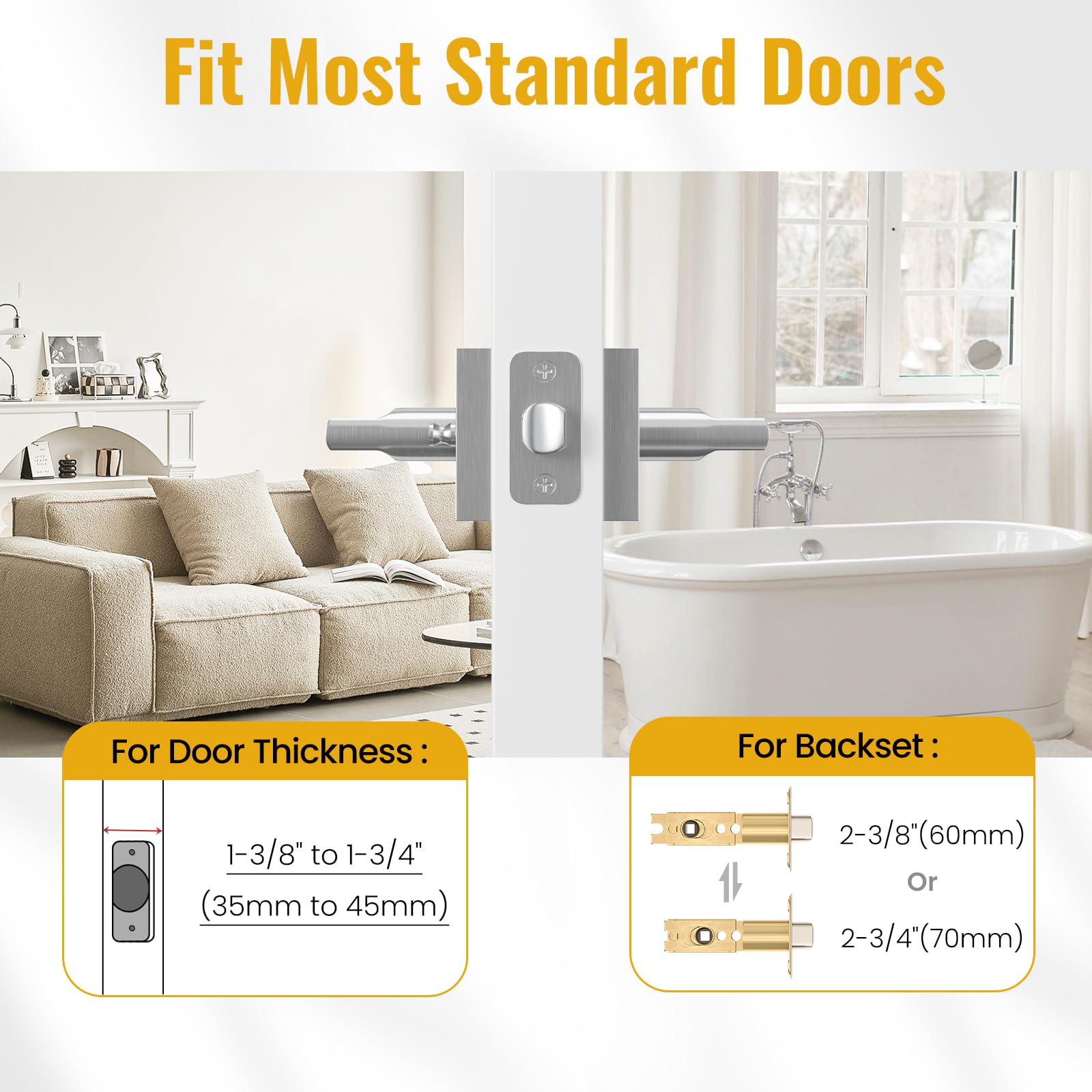 HOSOM satin nickel privacy door handle with locking feature for interior doors