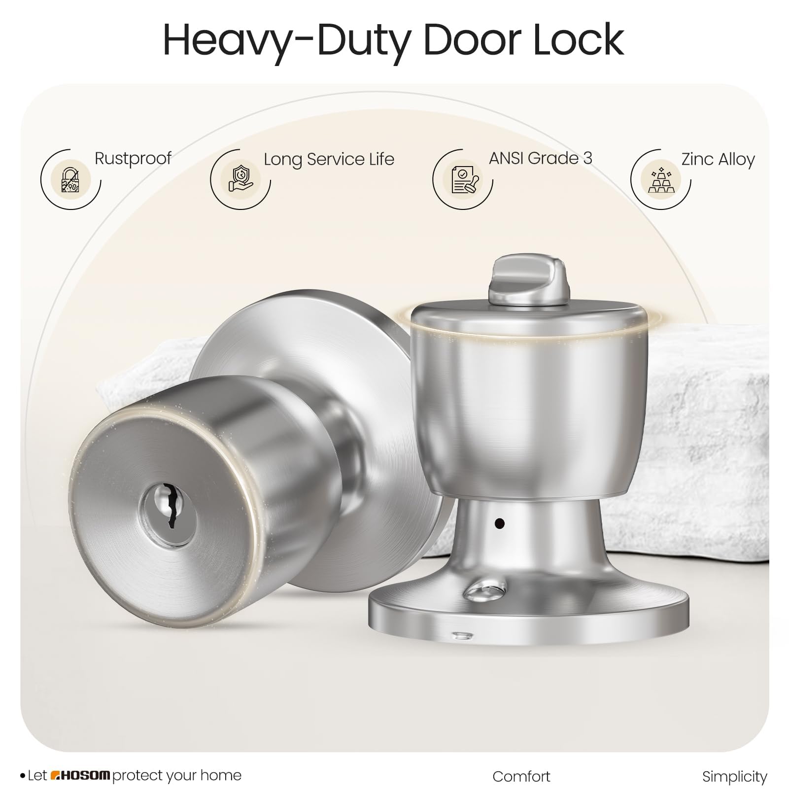 HOSOM rustproof zinc alloy body with ANSI Grade 3 rating for durability