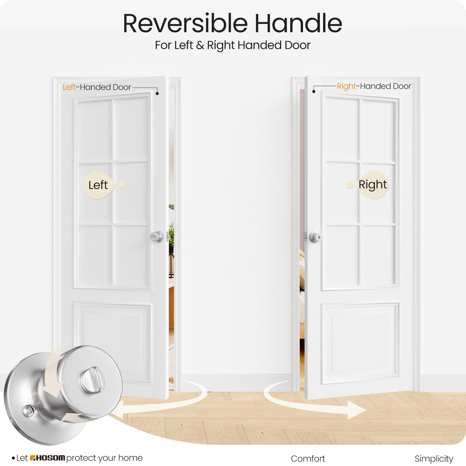 HOSOM satin nickel finish adds a modern look to any door
