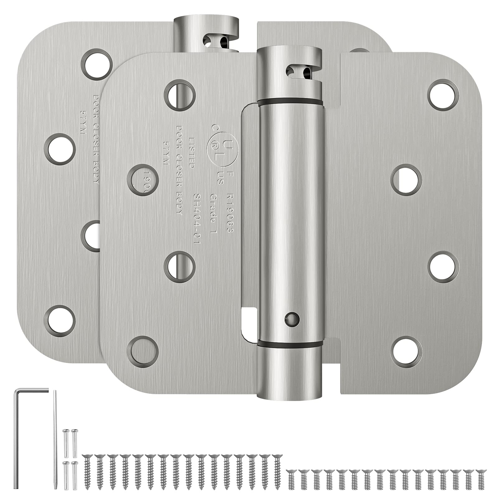 HOSOM self-closing hinges front-door install shows easy mounting and secure closure.