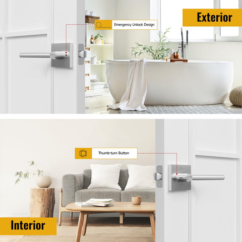 HOSOM square privacy door handle with adjustable backset compatibility