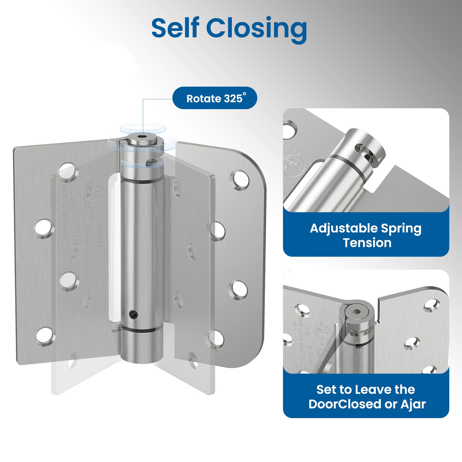 HOSOM UL-listed ANSI Grade 1 hinges in brushed nickel finish