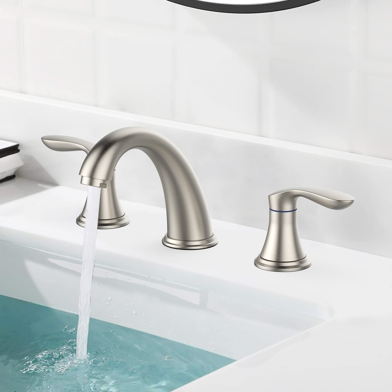 Hosslly bathroom faucet dual-handle design for precise temperature control.