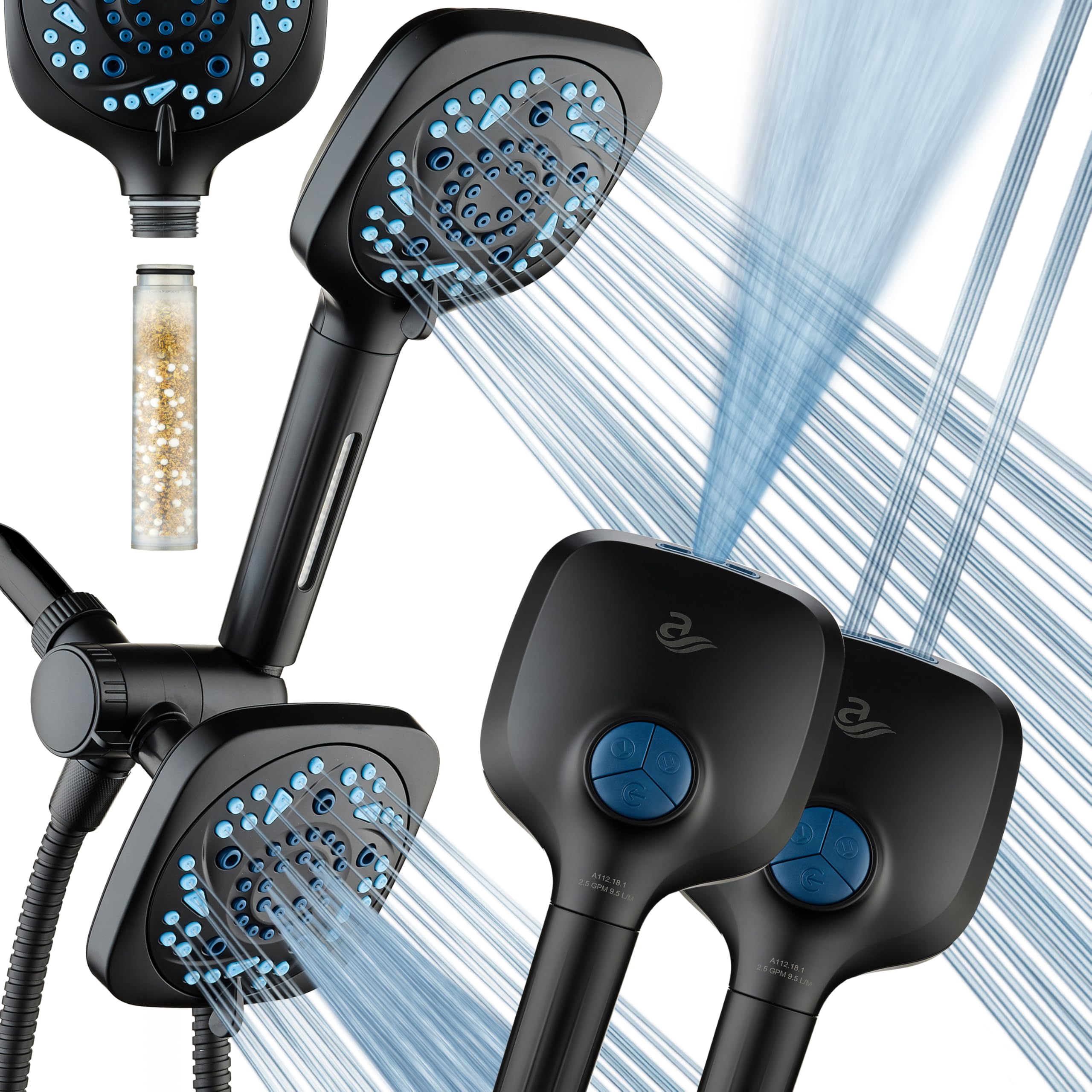 Hotel Spa 6-way showerhead face delivers broad, high-pressure coverage for a refreshing shower
