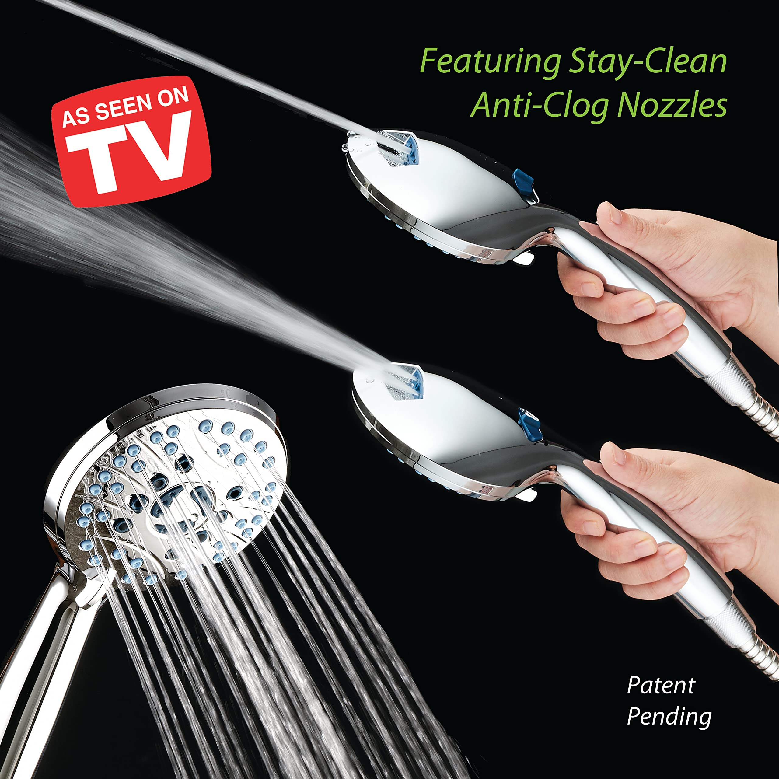 Hotel Spa AquaCare anti-clog nozzles close-up show grime-resistant spray.