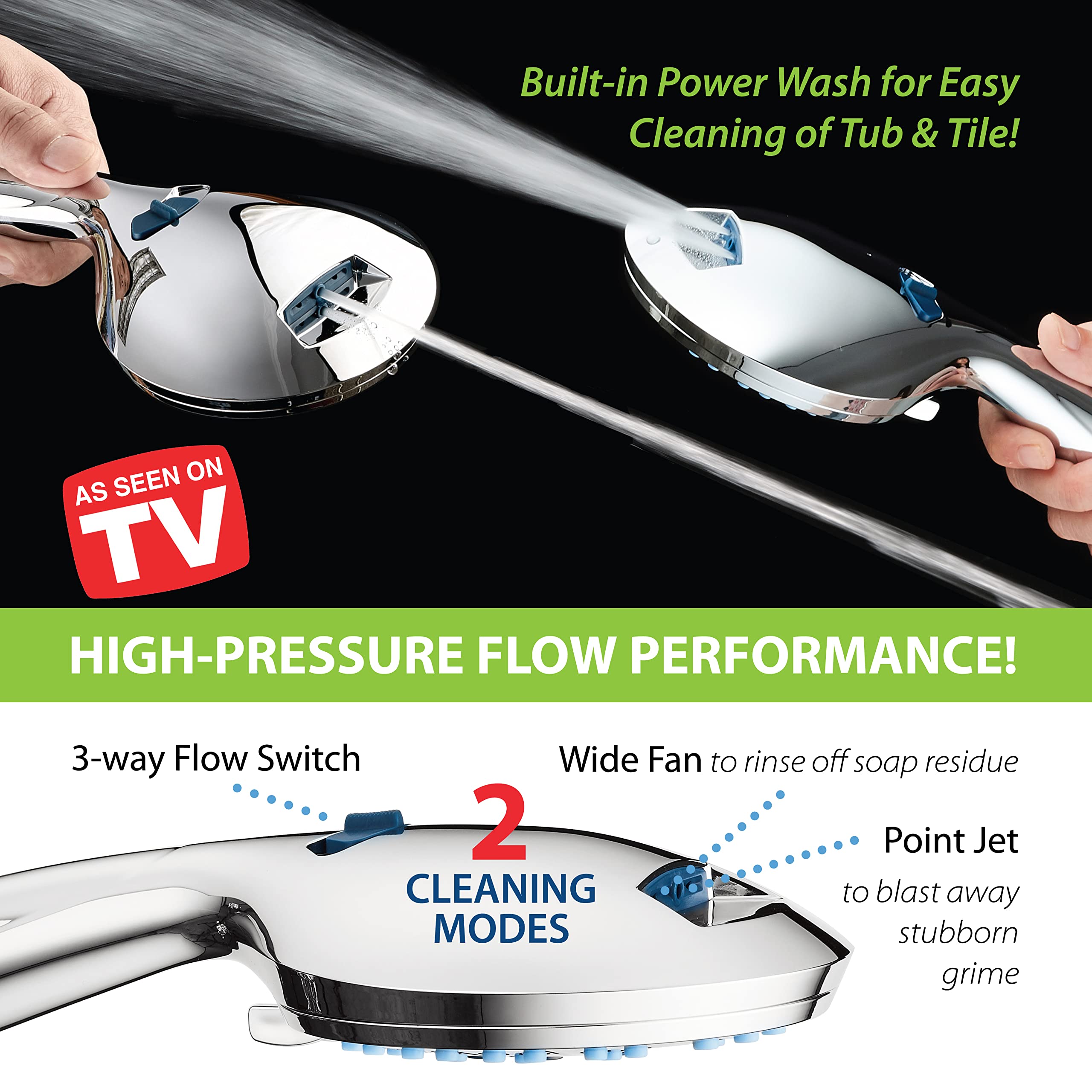 Hotel Spa AquaCare wide fan spray covers large areas quickly.
