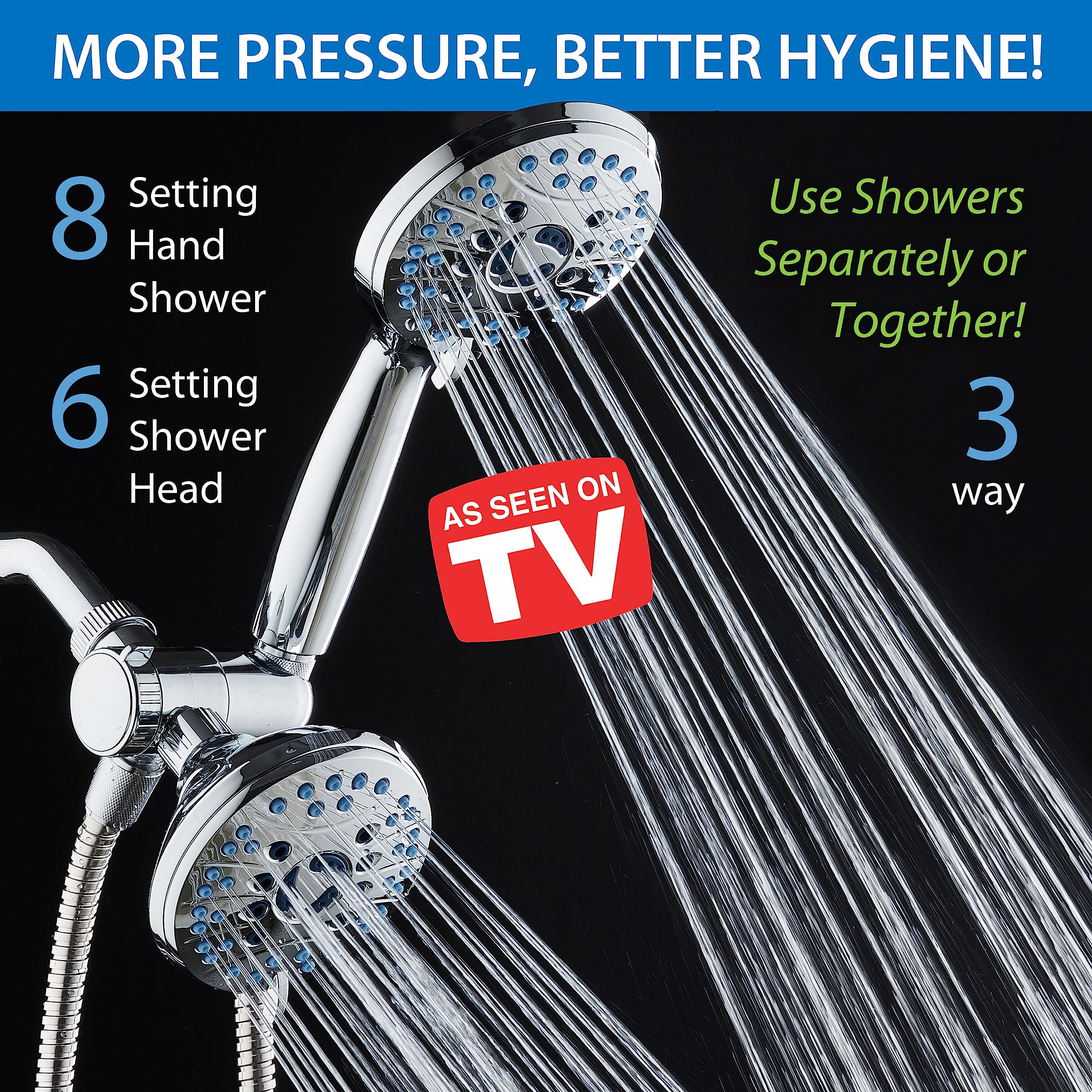 Hotel Spa AquaCare handheld shower with 8 settings for precise rinsing