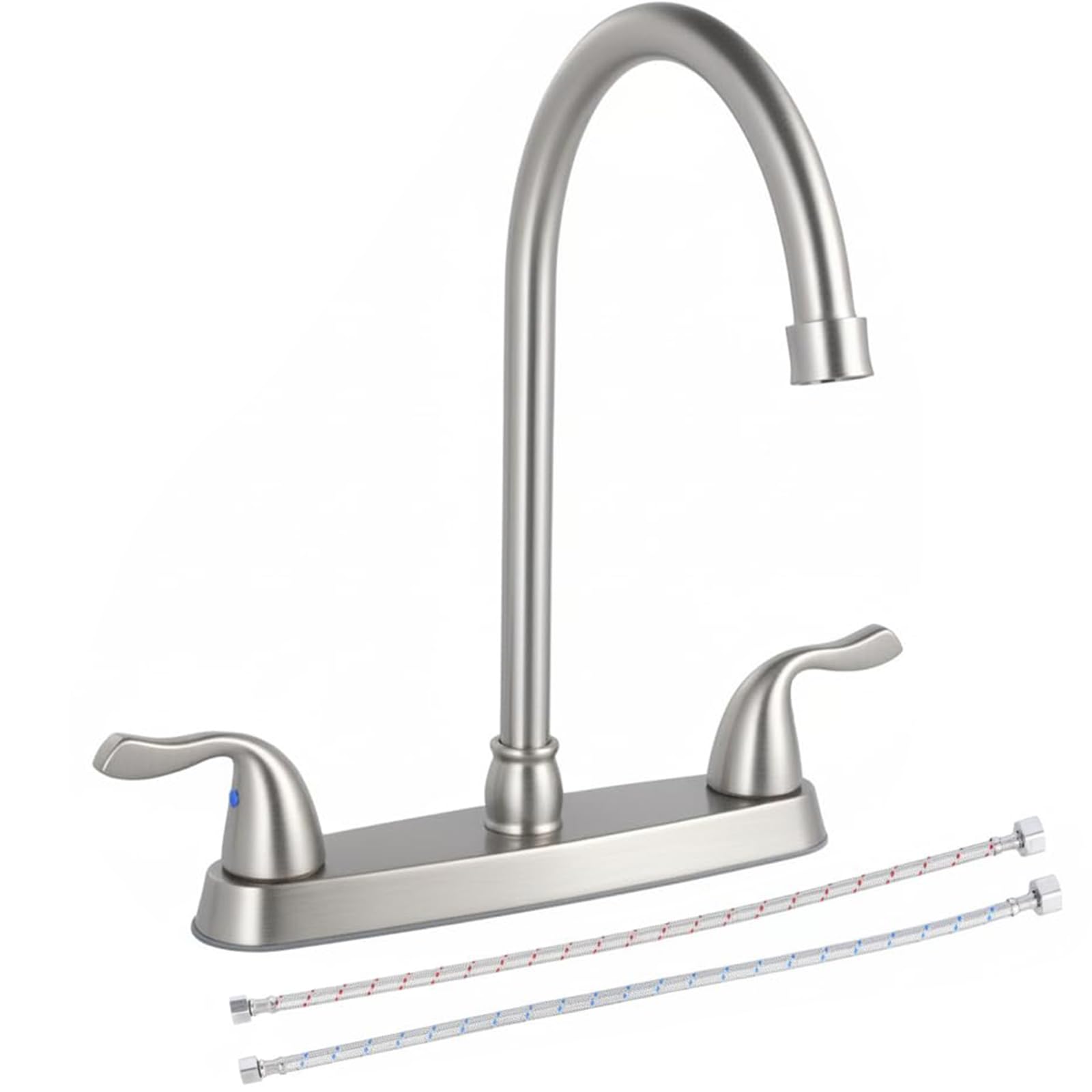 HOTIS HOME brushed nickel kitchen faucet with 2 handles and durable finish.