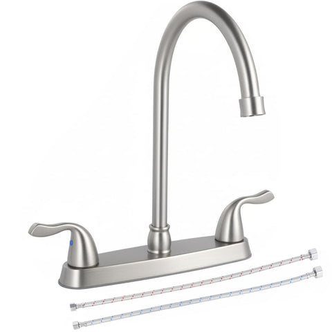 HOTIS HOME brushed nickel kitchen faucet with 2 handles and durable finish.