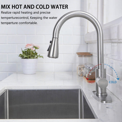 20-inch pull-out hose extends reach for large sinks with HOTIS