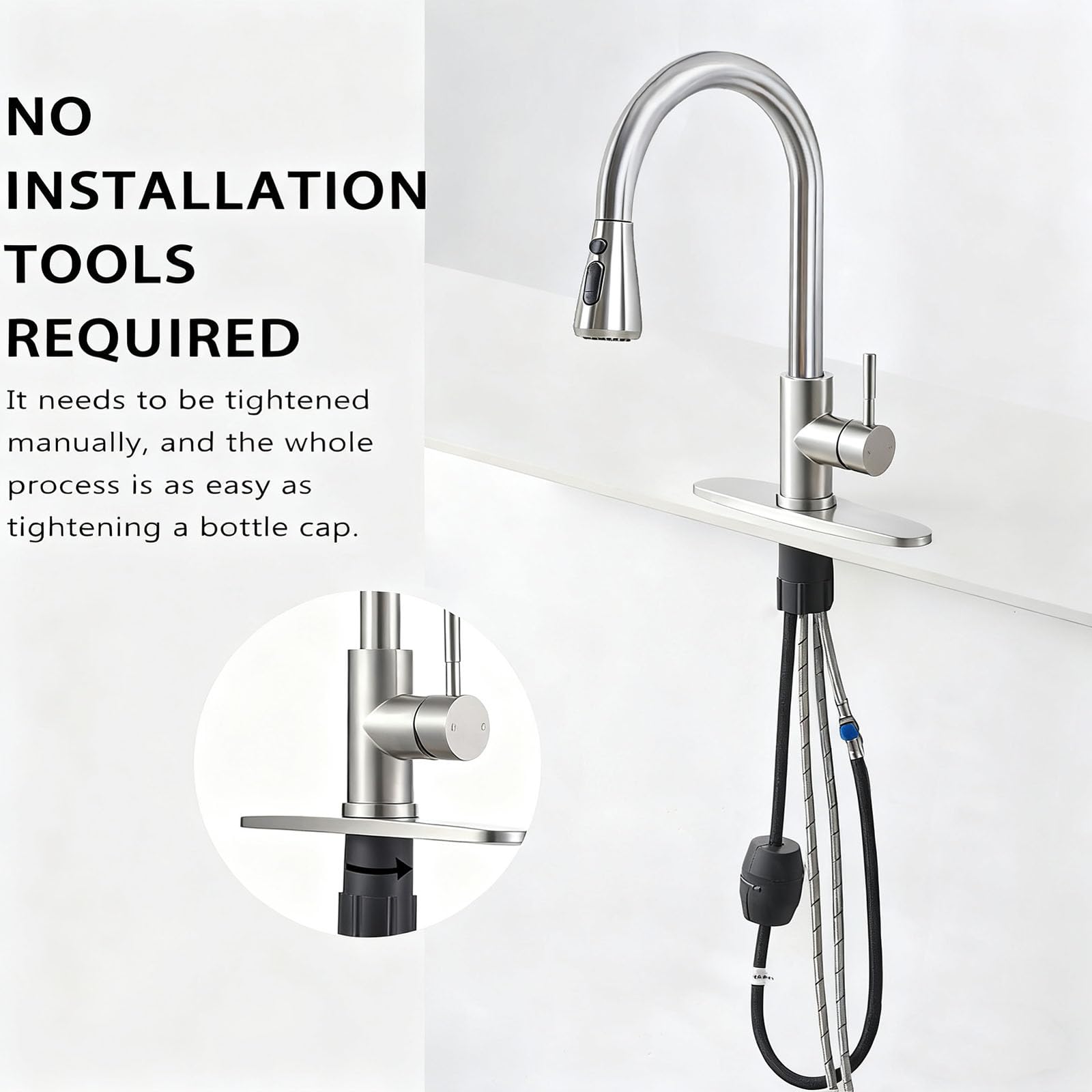 Brushed nickel finish resists fingerprints and scratches on HOTIS faucet