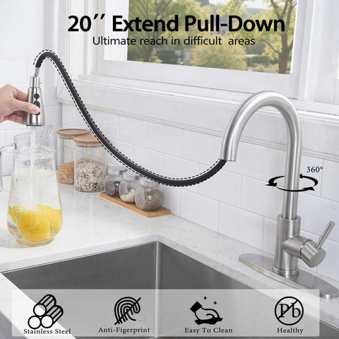High arc spout from HOTIS faucet provides tall clearance for pots