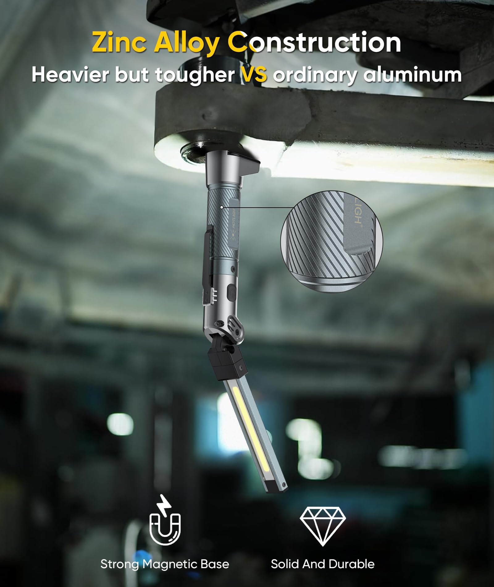HOTLIGH magnetic base and built-in hook enable hands-free mounting