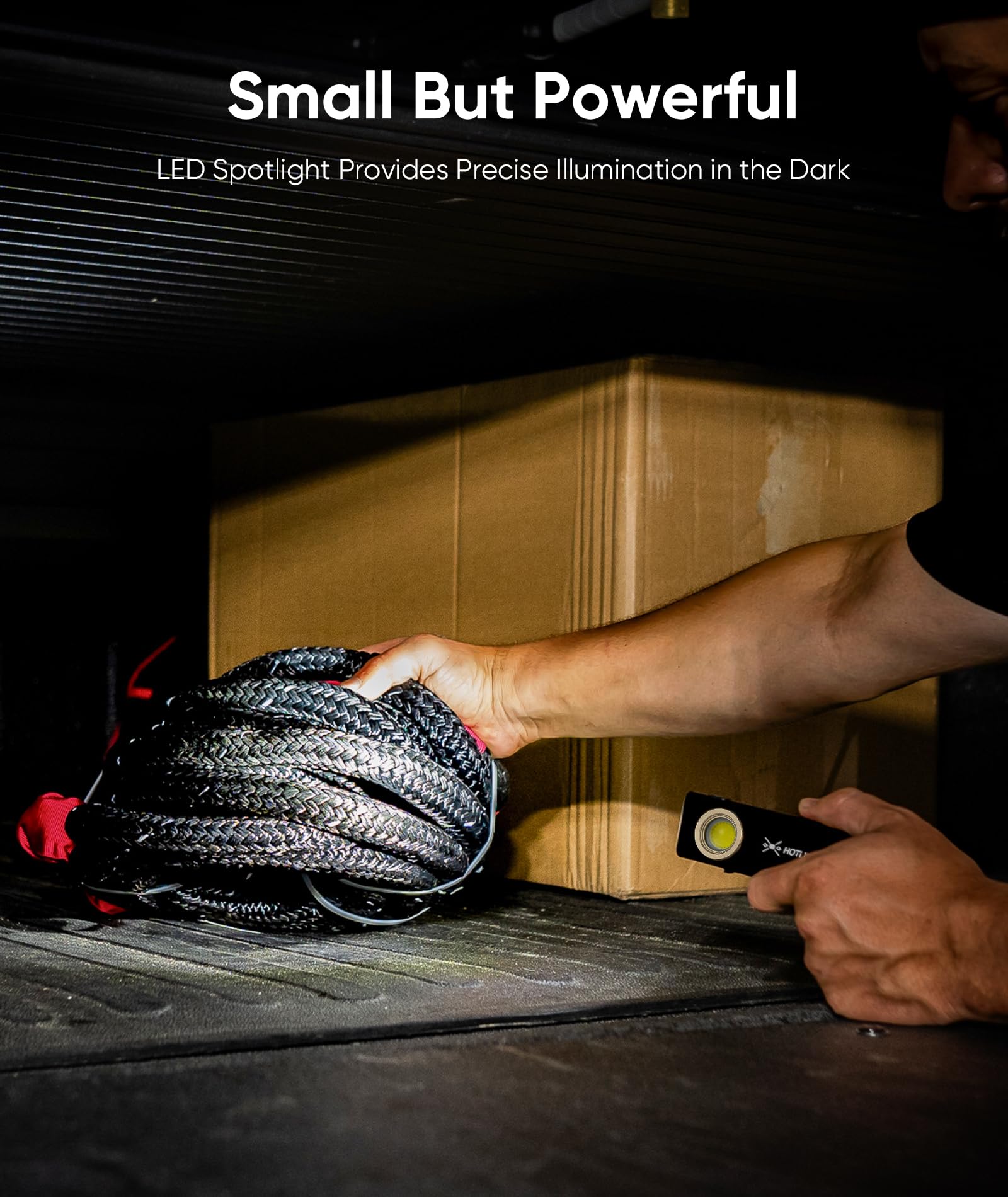 Hotligh Pocket Flashlight COB floodlight provides broad illumination for work areas.