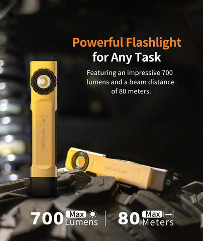 HOTLIGH Rechargeable Flashlight top COB light improves visibility in tight spaces.