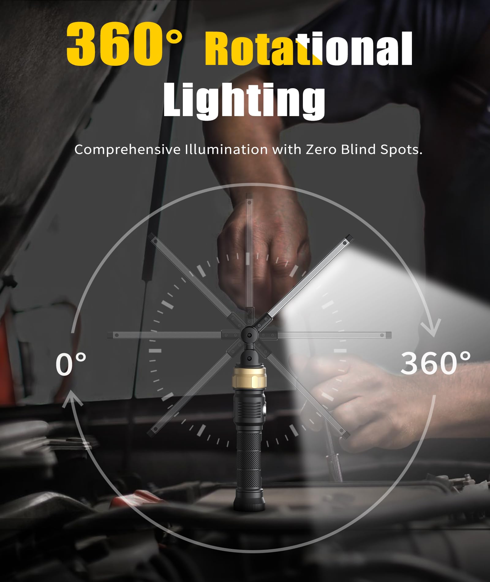 HOTLIGH Work light with strong magnetic base for hands-free operation in tight spaces.