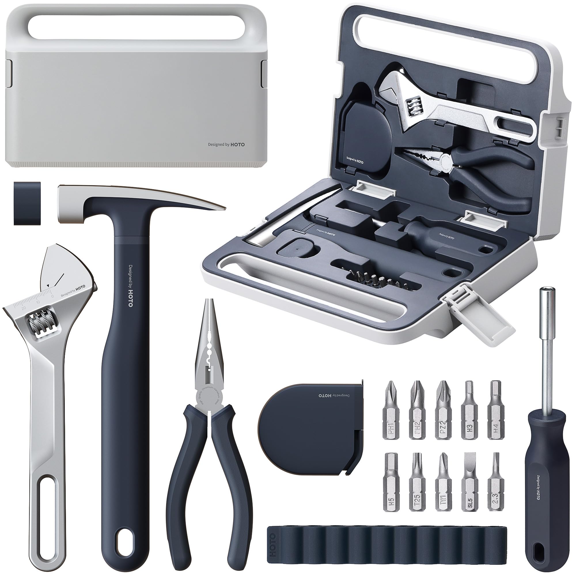 HOTO 16-piece tool kit inside compact storage box for home repairs and quick fixes.