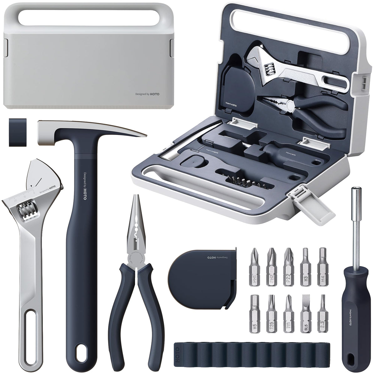 HOTO 16-piece tool kit inside compact storage box for home repairs and quick fixes.