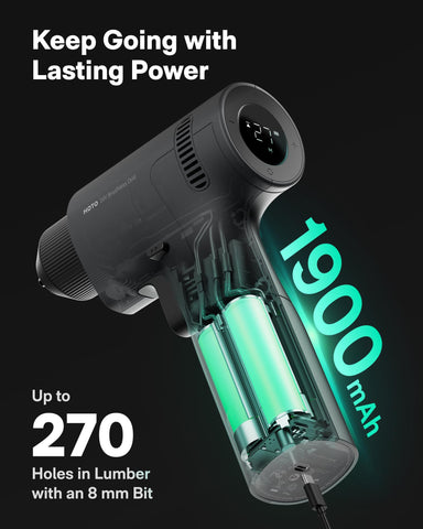 HOTO 16V 3/8-inch keyless chuck enables quick bit changes.