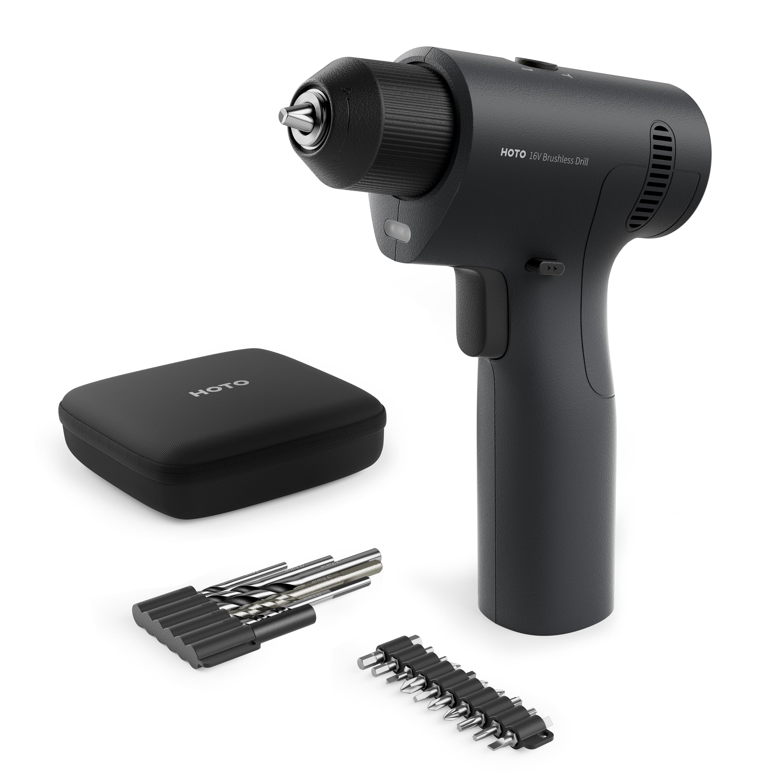 HOTO 16V drill front view, compact handling for easy home projects.