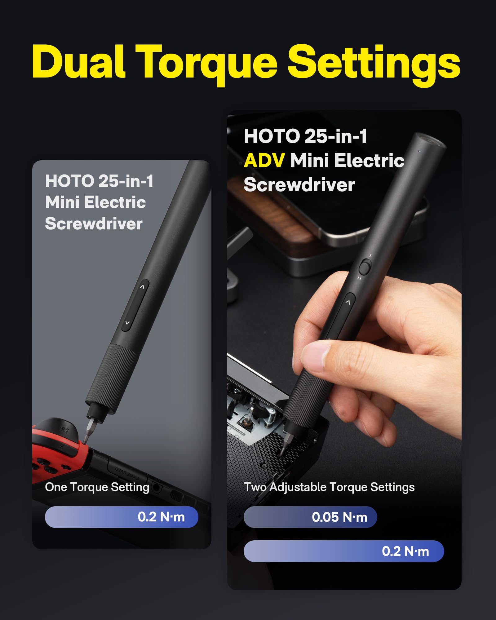 HOTO 360° shadowless LED lights the work area for precise screws in dark spaces.